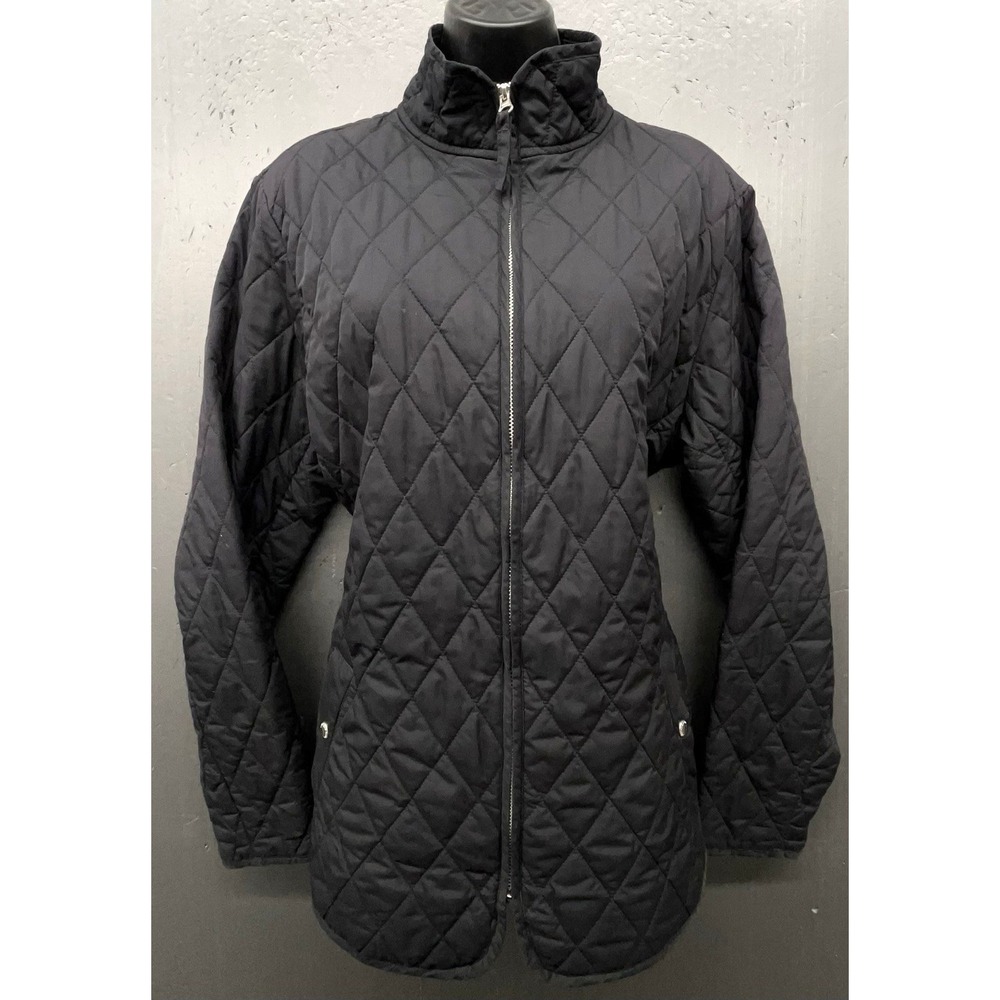 Lands End Quilted Jacket Women L Black Insulated Zip Pocket Preppy Casual Travel